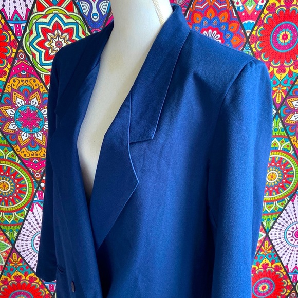 Deadstock Vintage 1980s Navy Blue Oversized Blazer Sz 12 - Picture 5 of 9
